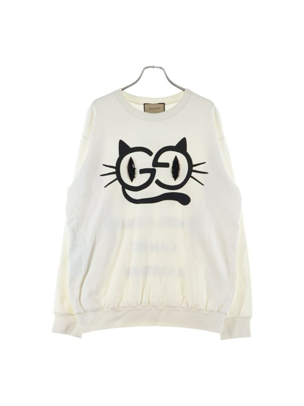 Gucci Cat Print Sequin Embroidery Crew Neck Pullover Sweatshirt White